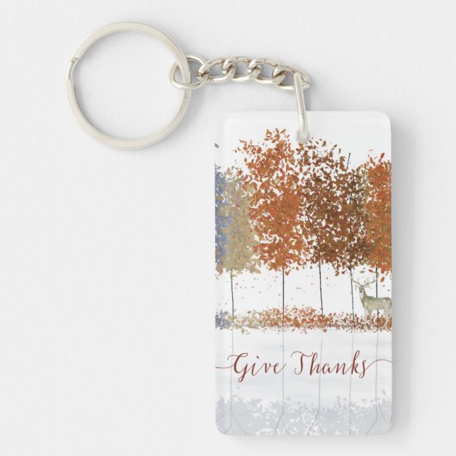 Llavero Dales gracias árboles de Acción de Gracias y cierv (Frente)