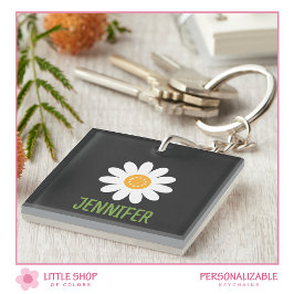 Llavero Dalia Blanca Simple Moderna Personalizable