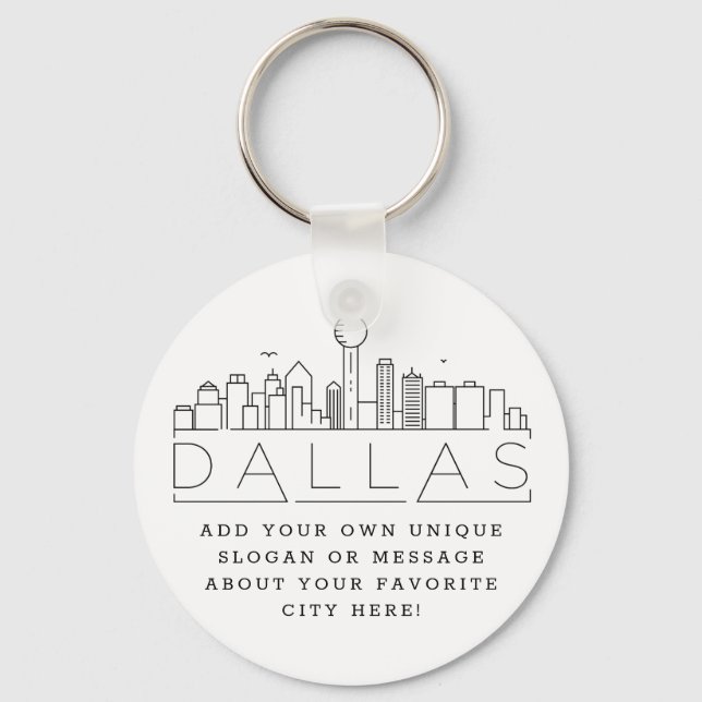Llavero Dallas, Texas Stylized Skyline | Custom Slogan (Anverso)
