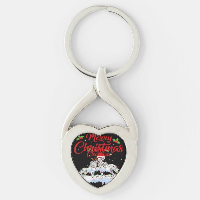 Llavero Dalmatian Dog Christmas Lights Santa Hat Xmas Dog  (Anverso)