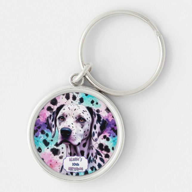 Llavero Dalmatian Dog Pink Purple Turquoise Birthday (Frente)