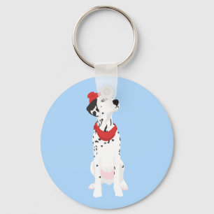 Llavero Dalmatian fresco con el gorra y el mantón rojos