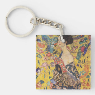 Llavero Dama Art Nouveau Vintage con pintura de abanico