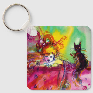Llavero DAMA CON GATO NEGRO Márdi Gras Masquerade