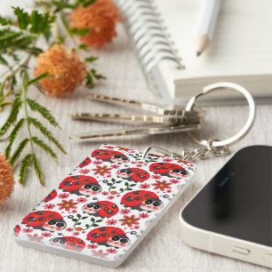 Llavero Dama de Abeja Kawaii Adorable Patrón Floral Contin