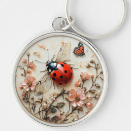 Llavero Dama de Art Deco Flores Mariquita Mariposa