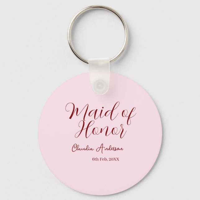 Llavero Dama de honor malva nombre fecha rosa pastel novia (Anverso)