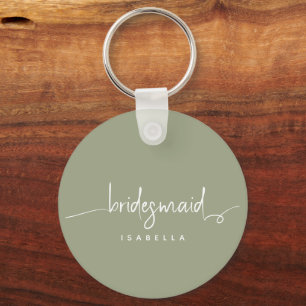 Llavero Dama de Honor Minimalista Moderna Script Verde Sal