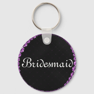 Llavero Dama de honor personalizada con purpurina morada