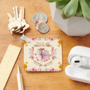 Llavero Dama de Primavera, Floral Elegante de Cabaña