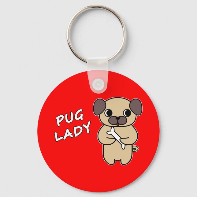 Llavero DAMA PUG - Rojo (Anverso)