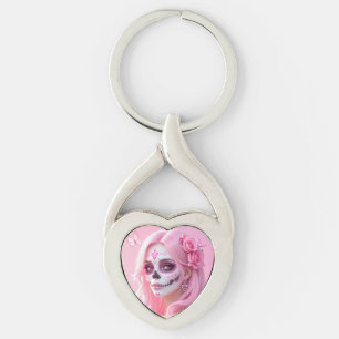 Llavero Dama Rosa Calavera de Azúcar