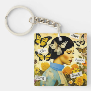 Llavero Dama Vintage, Mariposas, Flores e Inspiradora