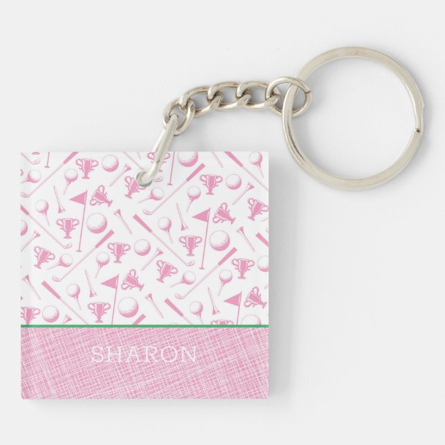 Llavero Damas Golfing Pink Green Preppy Fun (Atrás)