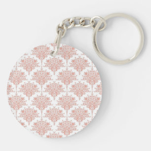 Llavero Damascado Floral en Coral y Blanco