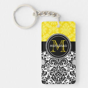 Llavero Damasco amarillo negro elegante personalizado