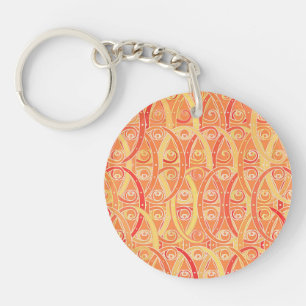 Llavero Damasco arabesco - naranja suave y coral