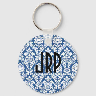 Llavero Damasco azul monogramado