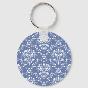 Llavero Damasco blanco y azul de guijarros