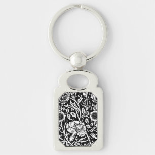 Llavero Damasco de claveles de Art Nouveau, negro y blanco