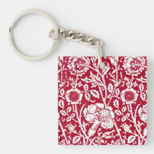 Llavero Damasco de claveles de Art Nouveau, rojo y blanco