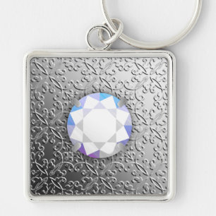 Llavero Damasco de plata con piedra de diamante falsa