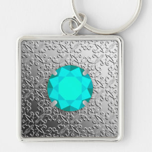 Llavero Damasco de plata con piedra de imitación de agua a