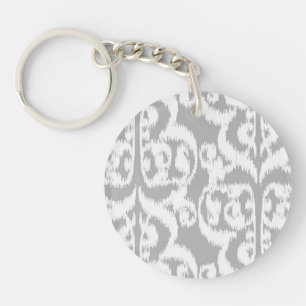 Llavero Damasco del Moorish de Ikat - gris plateados y