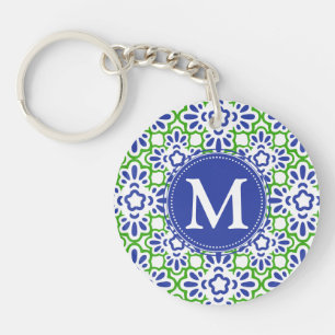 Llavero Damasco elegante del Arabesque azul y verde