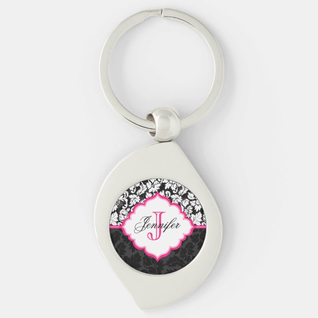 Llavero Damascos florales blancos y rosados negros (Anverso)