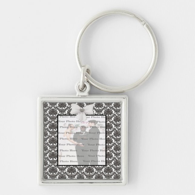 Llavero Damask Elegance Boda Silver Square Key Chain (Frente)