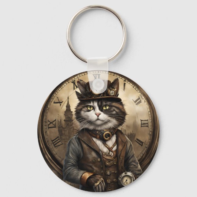 Llavero Dapper Steampunk Calico Cat (Anverso)