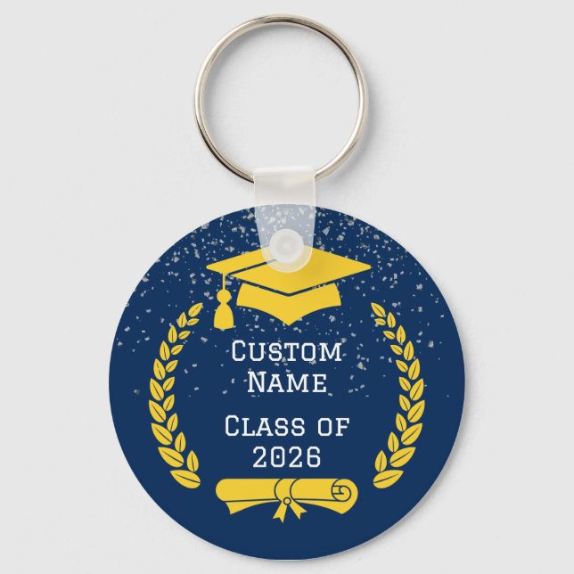 Llavero Dark Blue & Gold Class of 2026 Graduation Keychain (Anverso)