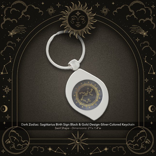 Llavero Dark Zodiac: Sagittarius Birth Sign Black & Gold (Dark Zodiac: Sagittarius Birth Sign Black & Gold Design in a Silver Colored Metal Keychain)