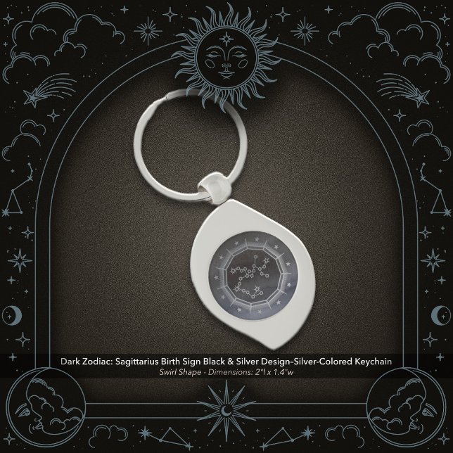 Llavero Dark Zodiac: Sagittarius Birth Sign Black & Silver (Dark Zodiac: Sagittarius Birth Sign Black & Silver Design in a Silver Colored Metal Keychain)
