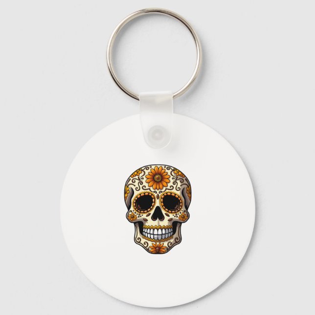 Llavero Day Of Dead Sugar Skull Floral Skeleton Head Bone  (Anverso)