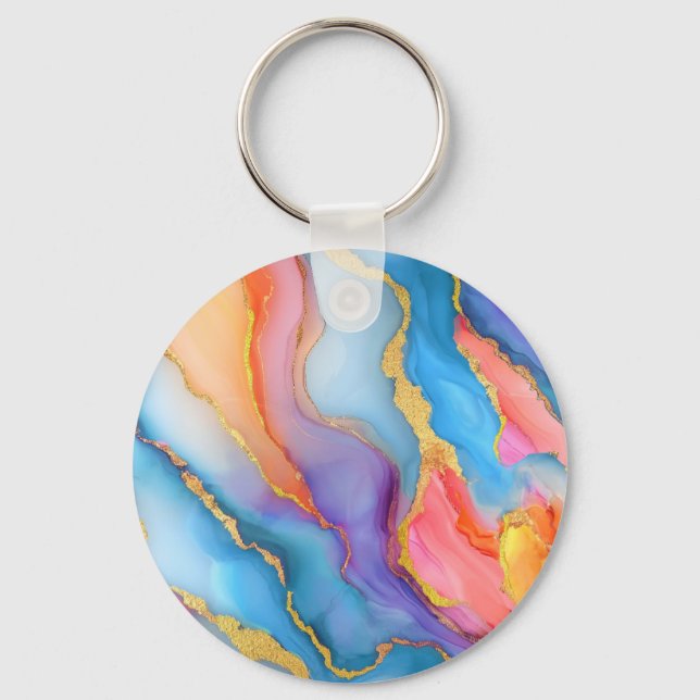 Llavero Dazzling Marble in Blues, Pinks, and Oranges (Anverso)