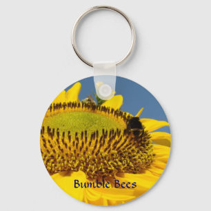 Llavero de abeja bumble en girasol amarillo