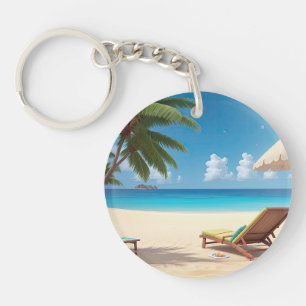 Llavero de acrílico con escena de playa tropical