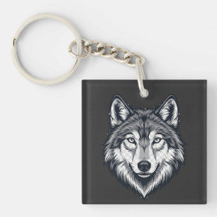 Llavero de acrílico con gráfico de cabeza de lobo