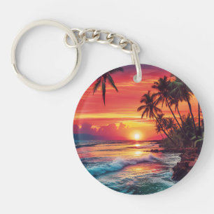 Llavero de acrílico con hermosa puesta de sol en l