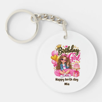 Llavero de acrílico de cumpleaños – Rosa y dorado