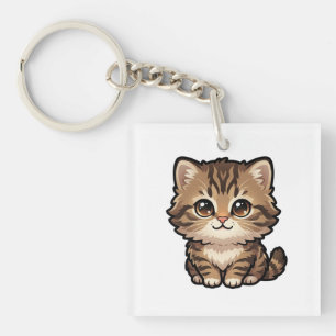 Llavero de acrílico de gatito atigrado marrón ador