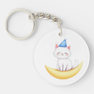 Llavero de acrílico de gatito blanco lindo en la l