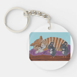 Llavero de acrílico de gato dormido y ratones furt