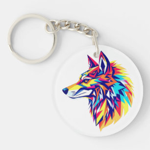 Llavero de Acrílico de Lobo Geométrico Colorido