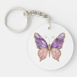 Llavero de acrílico de mariposa de cuarzo rosa ama