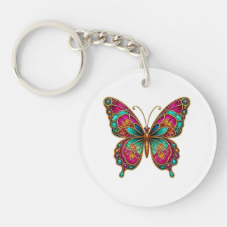 Llavero de acrílico de mariposa mandala boho color