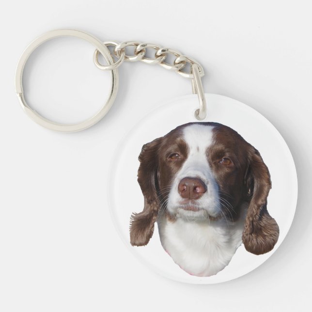 Llavero de acrílico de perro marrón y blanco (Frente)