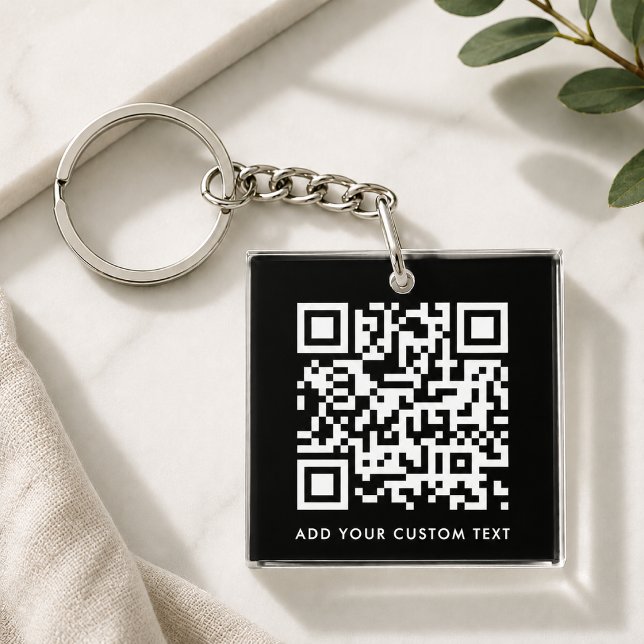 Llavero de acrílico | Etiqueta de enlace comercial (Versatile editable keychain template with interactive QR code & text for business or personal use.)